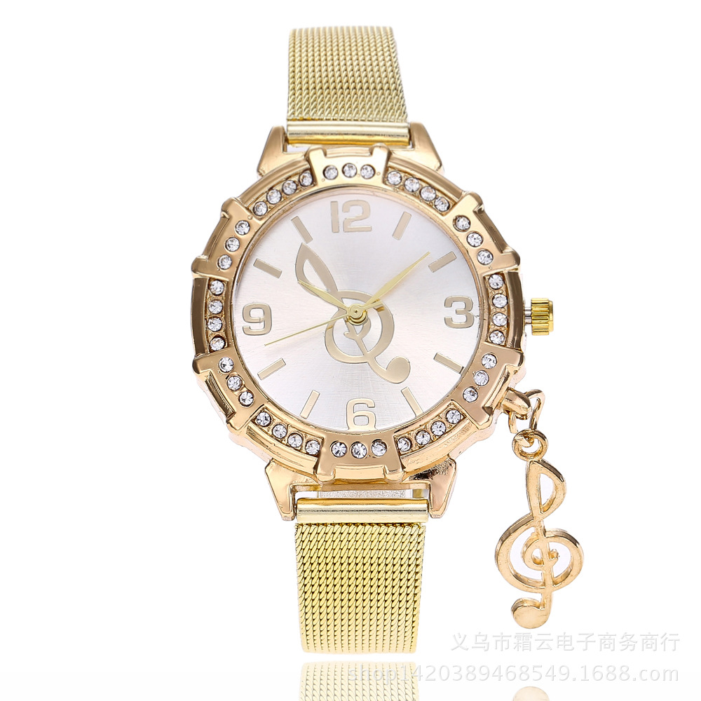 Modische koreanische Musik symbol Anhnger Diamant Gold Mesh Band Quarz Armband Uhr Explosive Uhr Grohandelpicture1