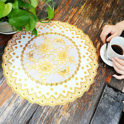 塑料桌布桌垫 镂空圆形烫金桌垫 PVC餐餐垫 茶几布茶几垫 702