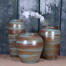 供应手工粗陶素陶陶罐坛子花器花瓶做旧仿古2件套花插欧式摆件