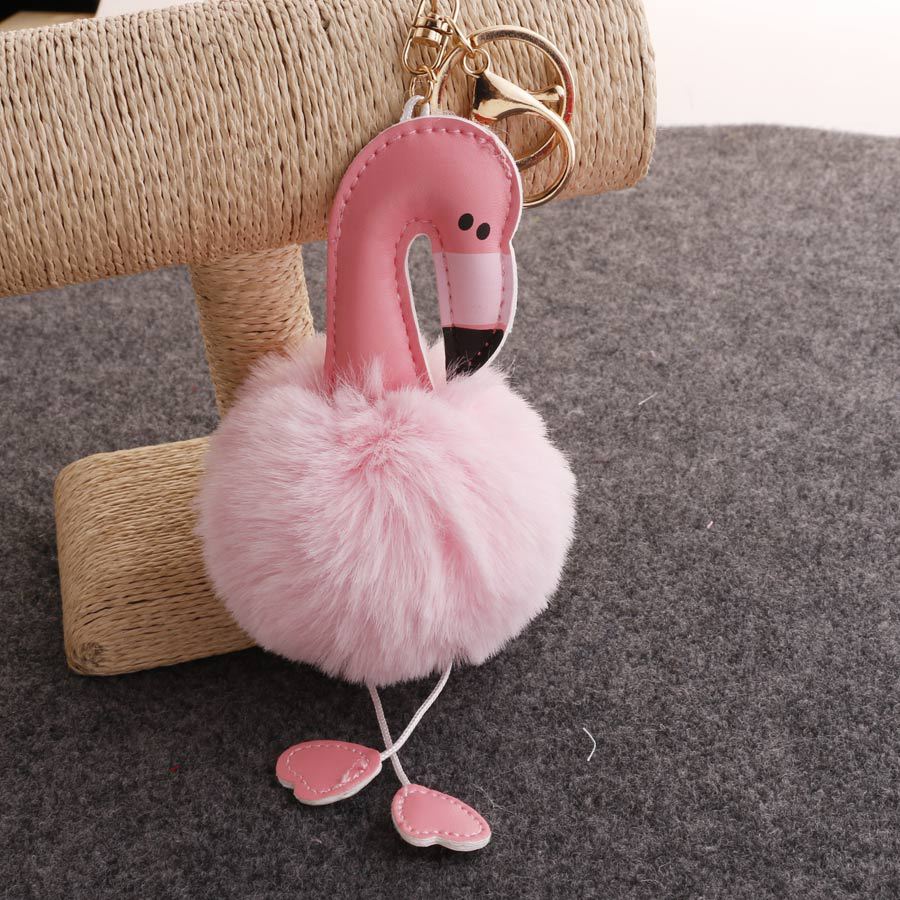 hair ball direct PU flamingo hair ball keychain coin purse car key pendantpicture9