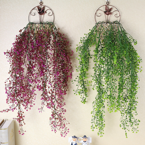 Factory direct sales Admiralty willow wall hanging, simulated plant wall, hanging basket orchid, plastic fake flowers and green plants, simulated rattan