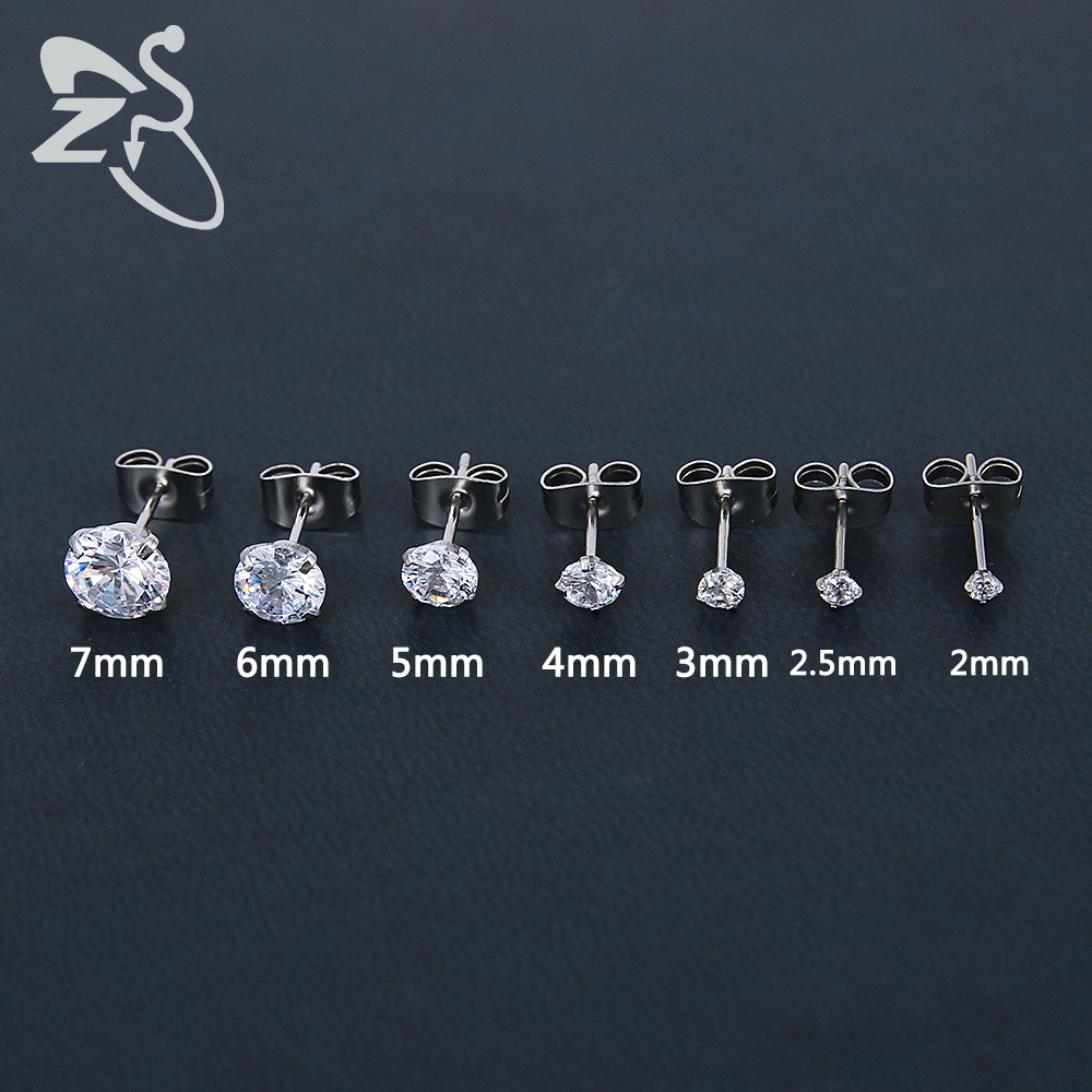 Stainless Steel Round CZ Ear Studs - Blue 0.8x10x8mm Geometric Piercing Earrings detail image 17