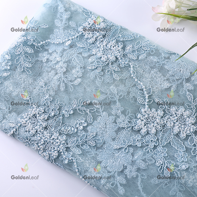 厂家直销时尚网纱三合一小米珠婚纱礼服女装辅料刺绣雪纺绣花面料