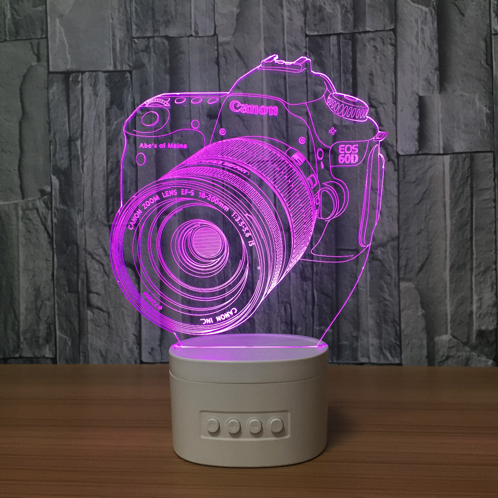 亚克力3d灯相机 蓝牙插卡音箱灯创意产品小夜灯