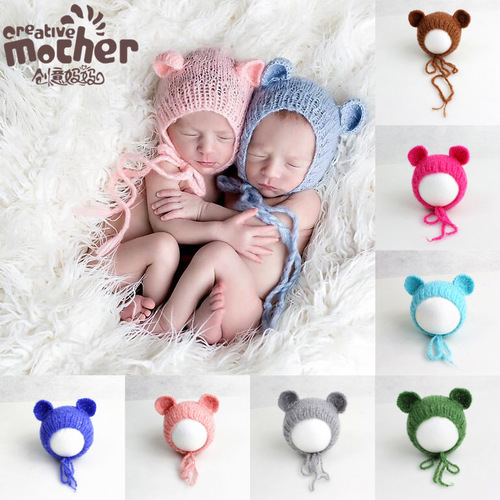 Spring New Children's Photography Mohair Hat, Studio Baby Photos Knitted Bear Hat 306