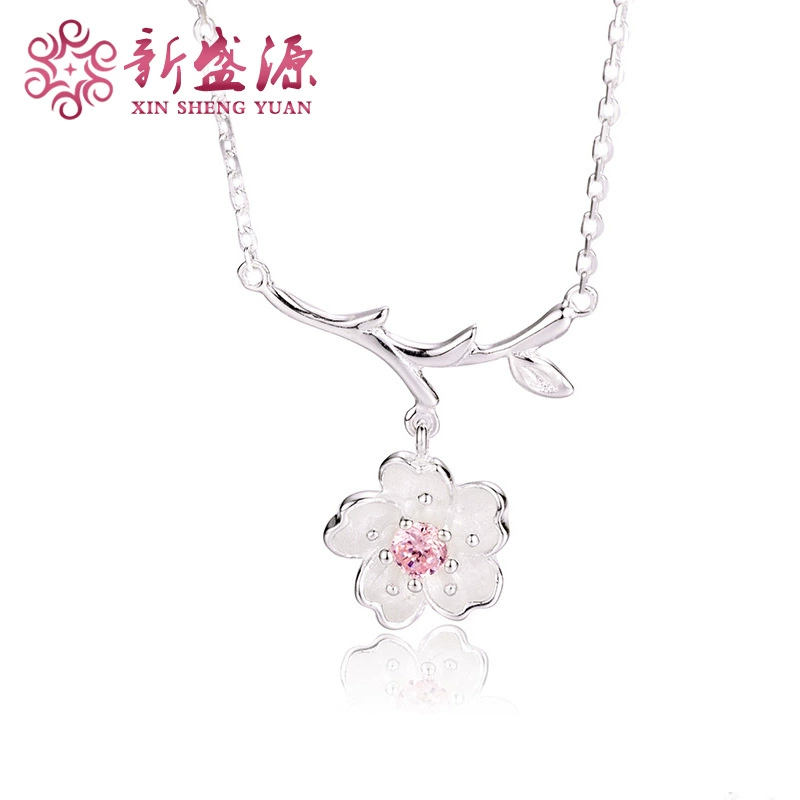 Японский и корейский стиль простое студенческое ожерелье из стерлингового серебра S925 дамы в Корейском стиле свежий кулон в виде вишни цепочка на шею оптом
