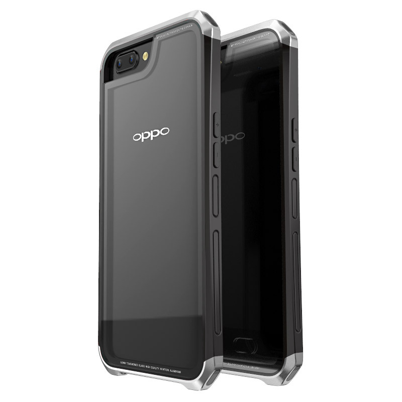 Luphie Nunchaku Airframe Metal Frame Air Barrier Tempered Glass Back Case Cover for OPPO R11 & OPPO R11 Plus