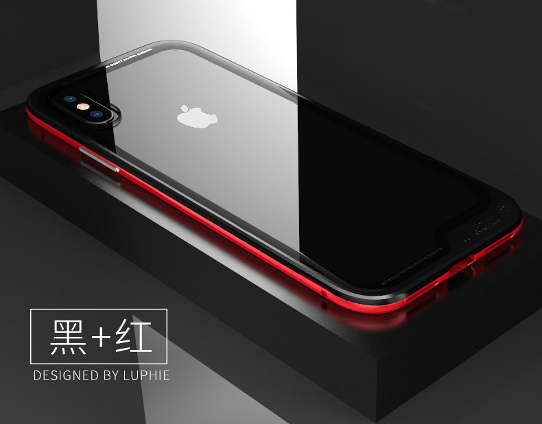 Luphie Clip-on Shockproof Aerospace Aluminum Bumper Toughened Glass Cover Case for Apple iPhone X