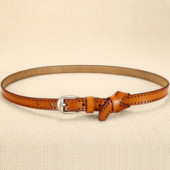 Manufacturer direct sale women's genuine leather belt with hollow design, creative women's thin belt, versatile fashionable retro leather belt for wholesale.