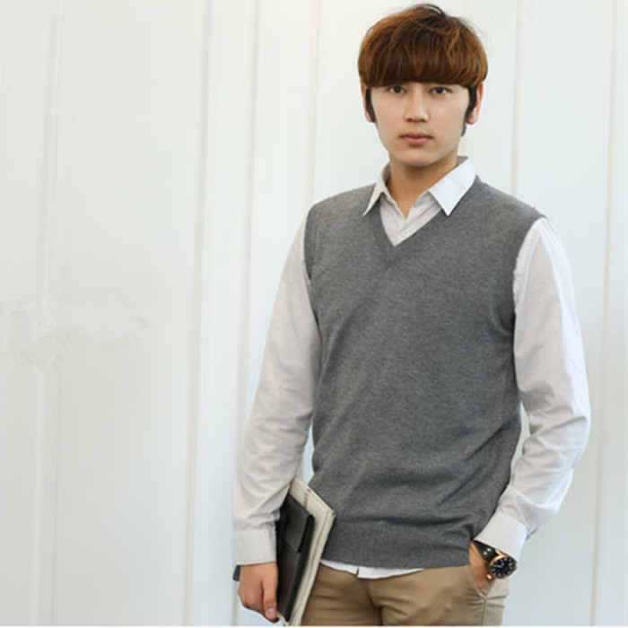 2023 Otoño e Invierno de los hombres con cuello en V más tamaño de color sólido suéter chaleco Jersey de punto chaleco sin mangas suéter Delgado chaleco