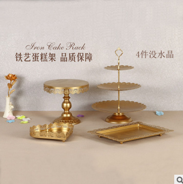 Postres de la boda de oro Mesa Europea pastel de accesorios de boda de encaje bandeja de la torta hierro postre rack 12 unidades