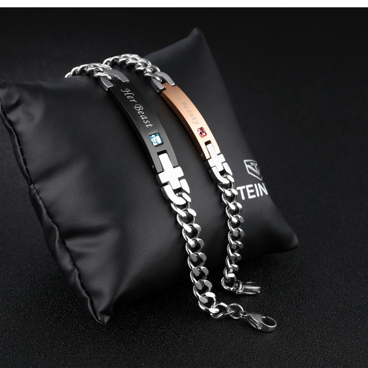 Fashion Titanium Steel Couple Diamond Bracelet display picture 3