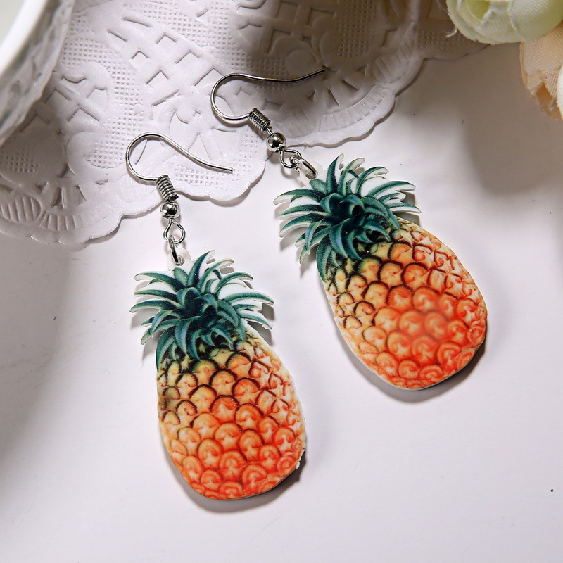 1 Paire Mignon Fraise Ananas Pastèque Impression Arylique Crochet D'oreille display picture 2