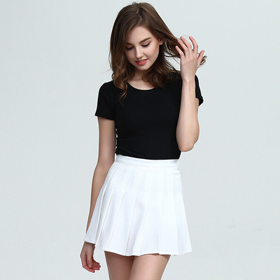 2018春夏新款欧美高腰百搭学院风AA字 百褶裙半身裙网球裙短裙女|ms
