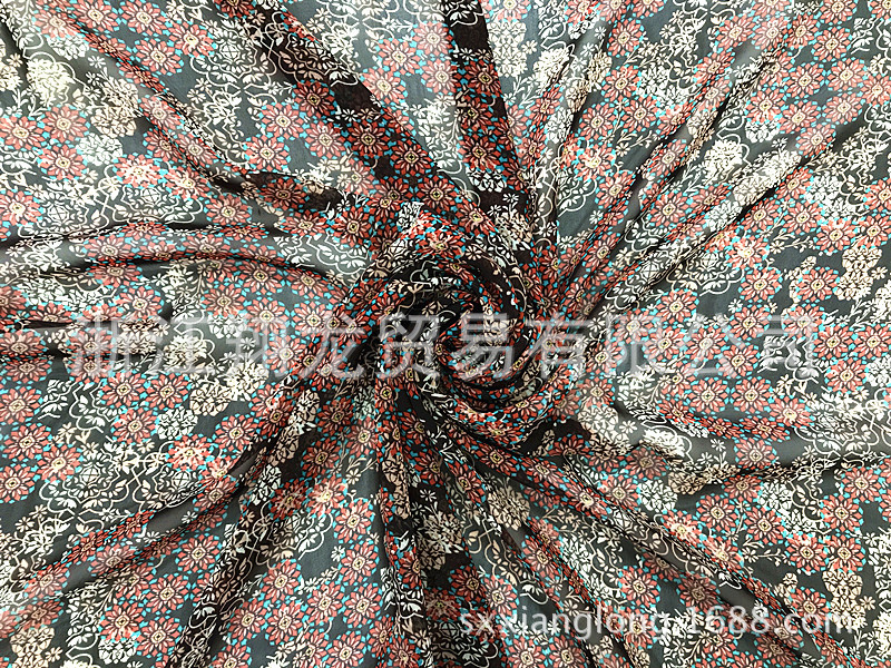 【翔龙印花 XL972】厂家货源复古小碎花印花 50D雪纺连衣裙 衬衫