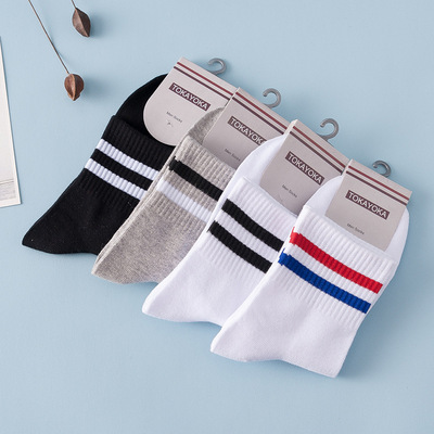 Good goods Combed Two Two bars pure cotton In cylinder College wind Sports socks wholesale