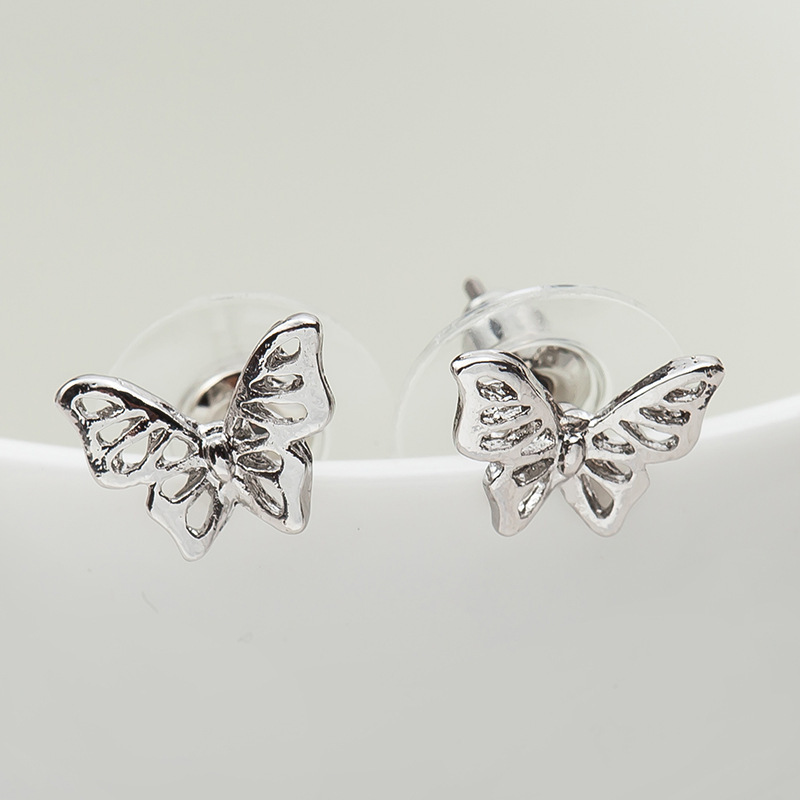 New Glossy Hollow Butterfly Ear Studs Gold Plated Silver Rose Cute Insect Ear Studs Wholesale display picture 7