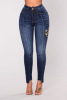 New jeans cotton bullet holes embroidered high waist trousers