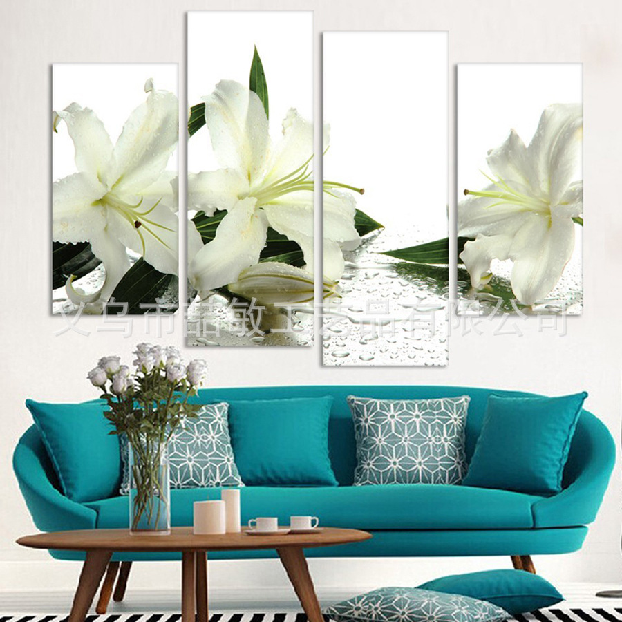 []Quadruple Lily Oil Painting a living room wall Decorative painting Foreign trade platform Amazon Source of goods