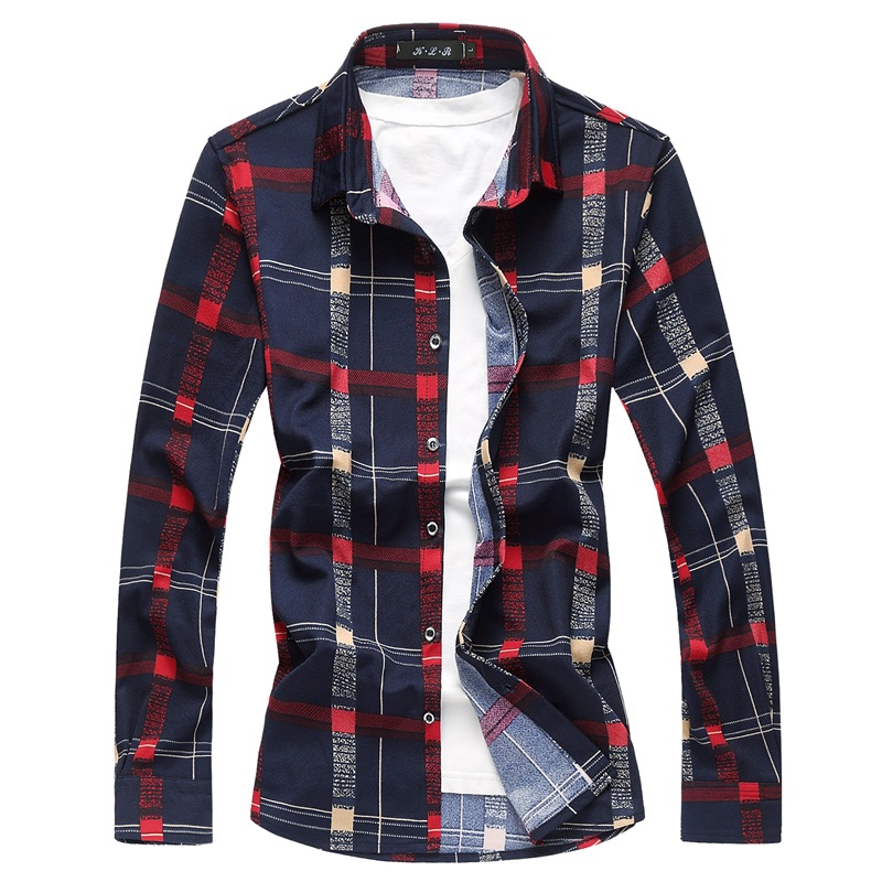 Autumn new men's long sleeve oversized Plaid Shirt