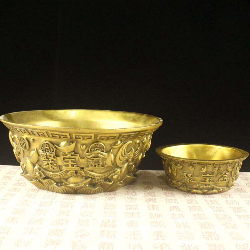 纯黄铜蝙蝠聚宝盆金属摆件 元宝仙桃盆 聚宝碗开业礼品装饰品