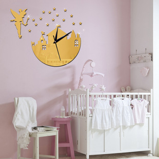 Amazon explosions Europe and the United States hot acrylic mirror wall fairy castle mute clock wall clock