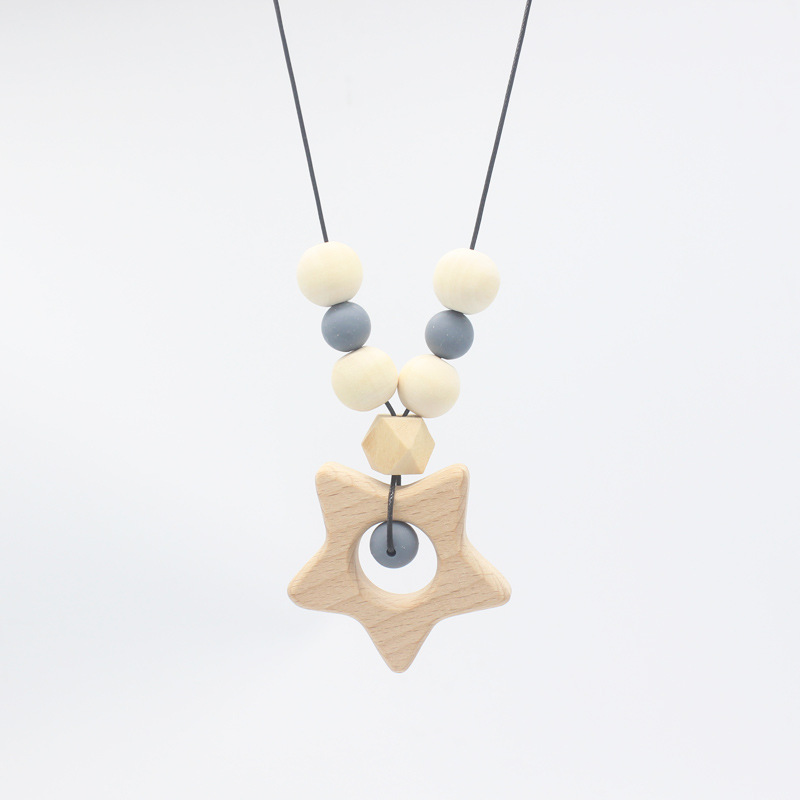 Mordedor bebé collar bebé cuentas de silicona de madera masticar mordida pegamento niños molar joyería colgante collar