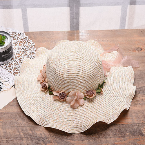  new Korean style women's hat big wave flower sun hat beach outdoor sun hat sun protection straw hat