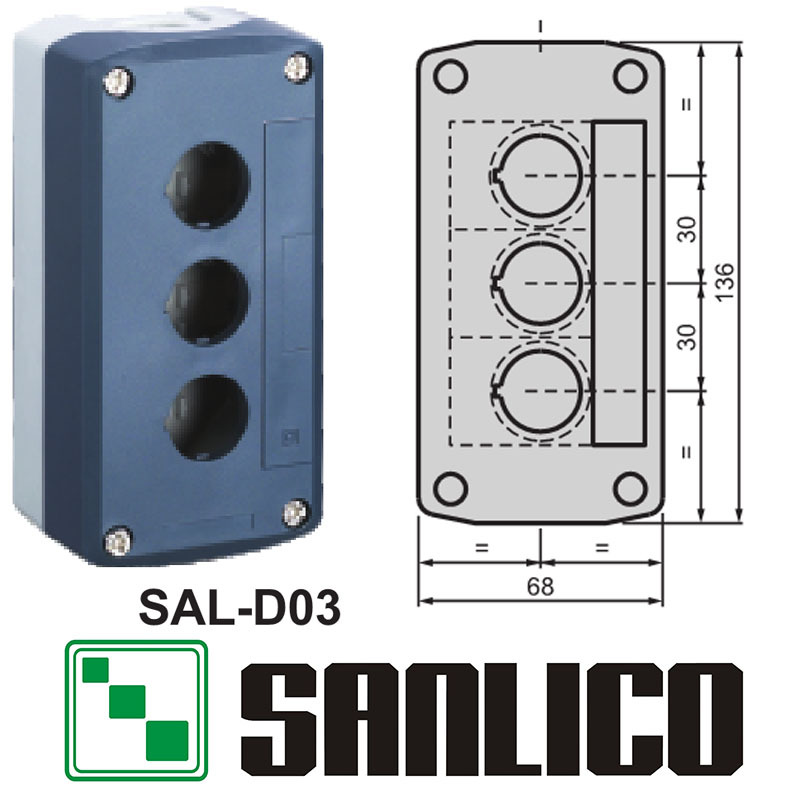 三孔防水防尘按钮开关接线空盒 SAL(XAL)-D03
