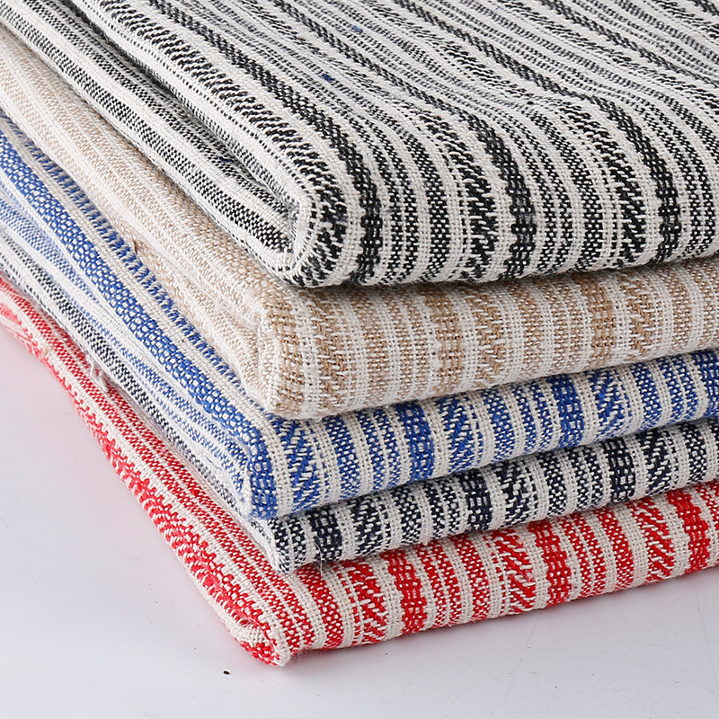 爆款 鞋材棉麻礼盒面料条纹色织提花 家纺箱包手袋布料 现货供应