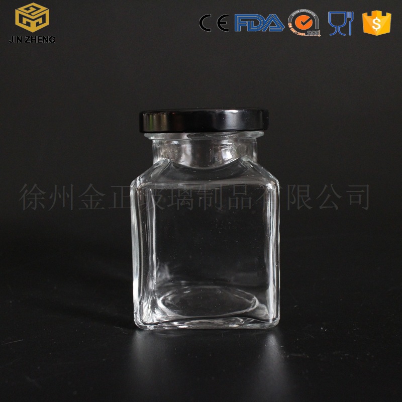 厂家批发定制 190ml方形透明酱菜瓶 无铅玻璃密封果酱瓶