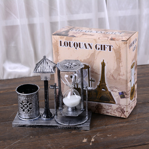 Creative student gifts antique quicksand street lamp pen holder student gifts white hourglass two-color night light ornaments
