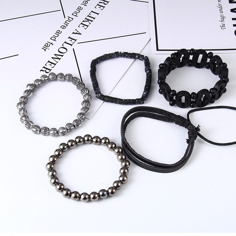 retro suit bracelet DIY woven imitation leather bracelet multi-layer bracelet multi-element bracelet