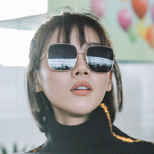 Internet celebrity square metal sunglasses, fashionable polygonal sunglasses, trendy plain large-frame sunglasses