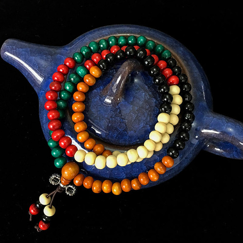 108-Count Multi-Color Buddhist Rosary Beads Car Accessory High-Grade Wood Rosary Beads Car Ornament