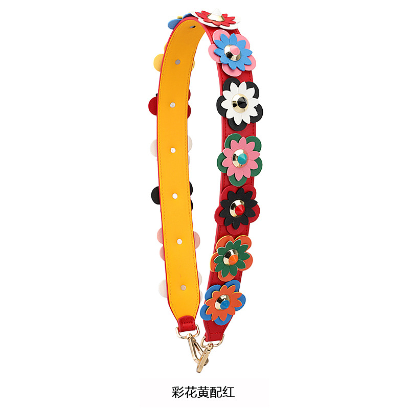 带 铆钉撞色单肩带花朵百搭女士包包宽肩带双