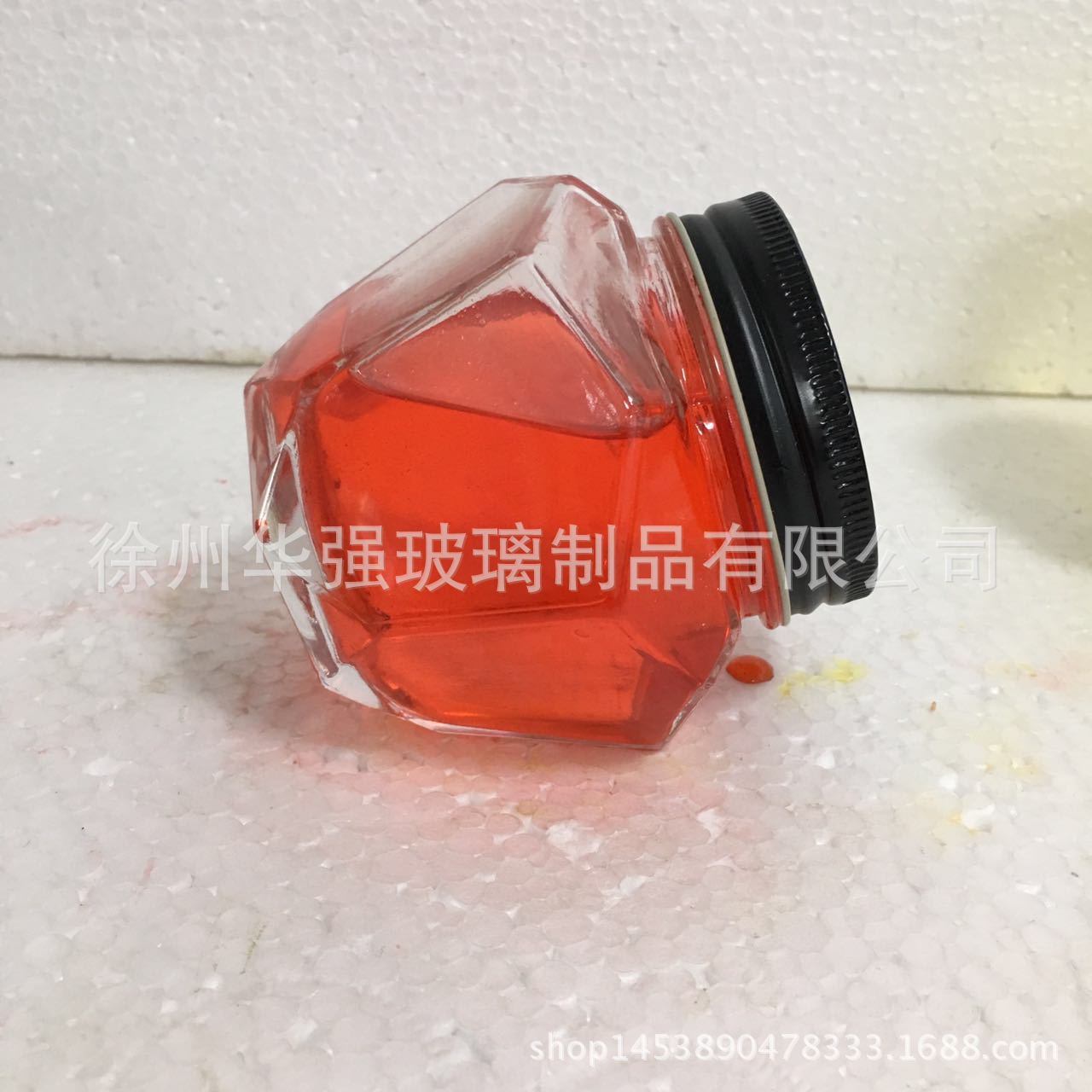 新款400克六棱蜂蜜瓶酱菜玻璃瓶六角罐头瓶燕窝玻璃瓶果酱瓶
