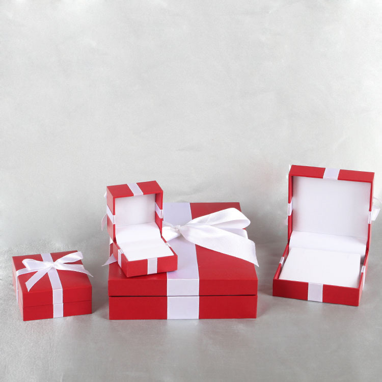 定做高档首饰套装盒 红色蝴蝶结戒指盒耳环盒 礼品首饰套装盒