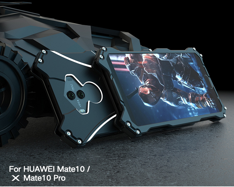 R-Just Batman Shockproof Aluminum Shell Metal Case with Custom Batarang Stent for Huawei Mate 10
