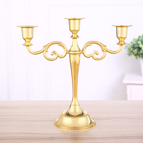 Metal Candelabra European Retro Minimalist Creative Hotel Decor Five-Head Gold Candelabra Direct Sale Birthday Candelabra