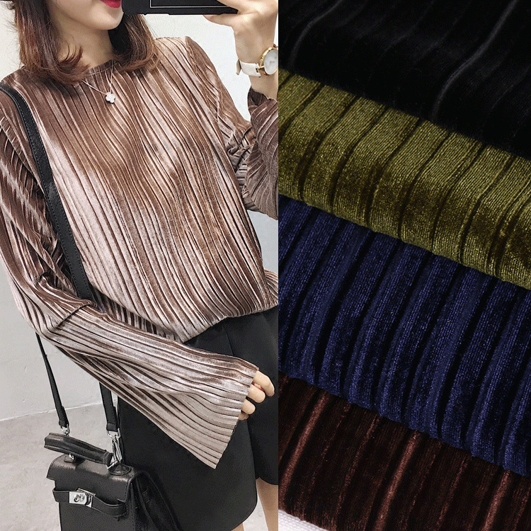 韩国绒 金丝绒新款压皱服装面料 经编休闲服针织面料批发