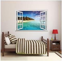 昆尚創意新款牆貼3D地中海假窗戶家居背景可移除貼紙批發DLX0998