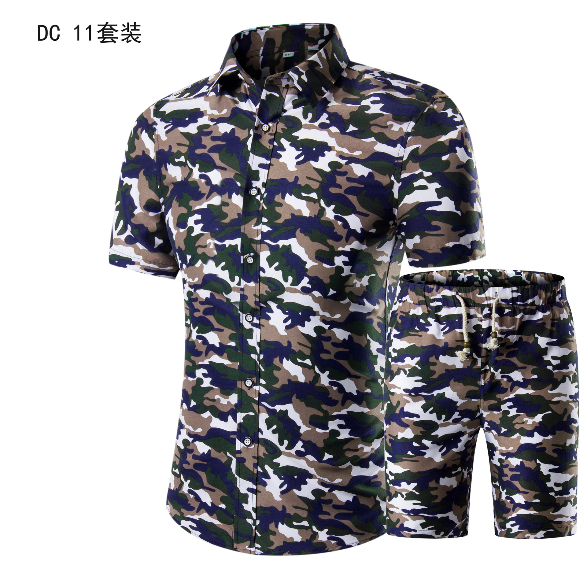 AliExpress Men's Large Size Camouflage Short-sleeved Suit Summer New Foreign Trade Short-sleeved Shirt Camouflage Shorts