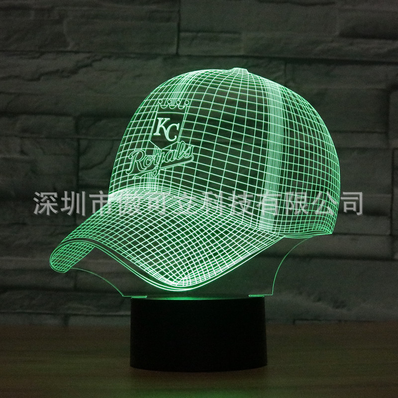 2022外贸新款KC Royals棒球帽3D灯 七彩遥控灯LED视觉 小夜灯8076