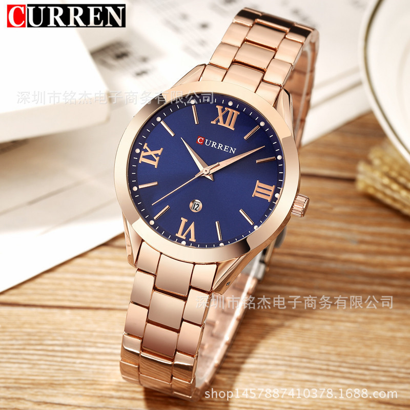 Currenカレン9007新作レディーススチールベルト腕时计レディースファッションカジュアル防水クォーツ时计レディース时计