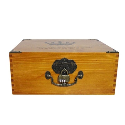 长方形实木质办公桌面收纳盒带锁木箱子复古密码木盒子首饰盒木盒