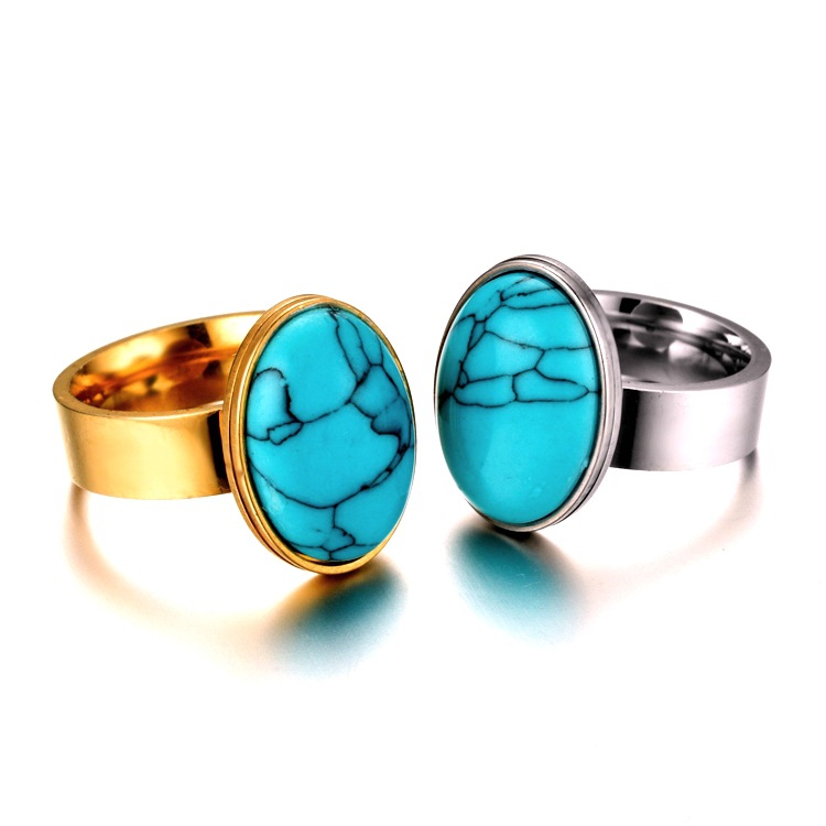 En Gros Rétro Turquoise En Acier Inoxydable Couple Anneau Nihaojewelry display picture 6