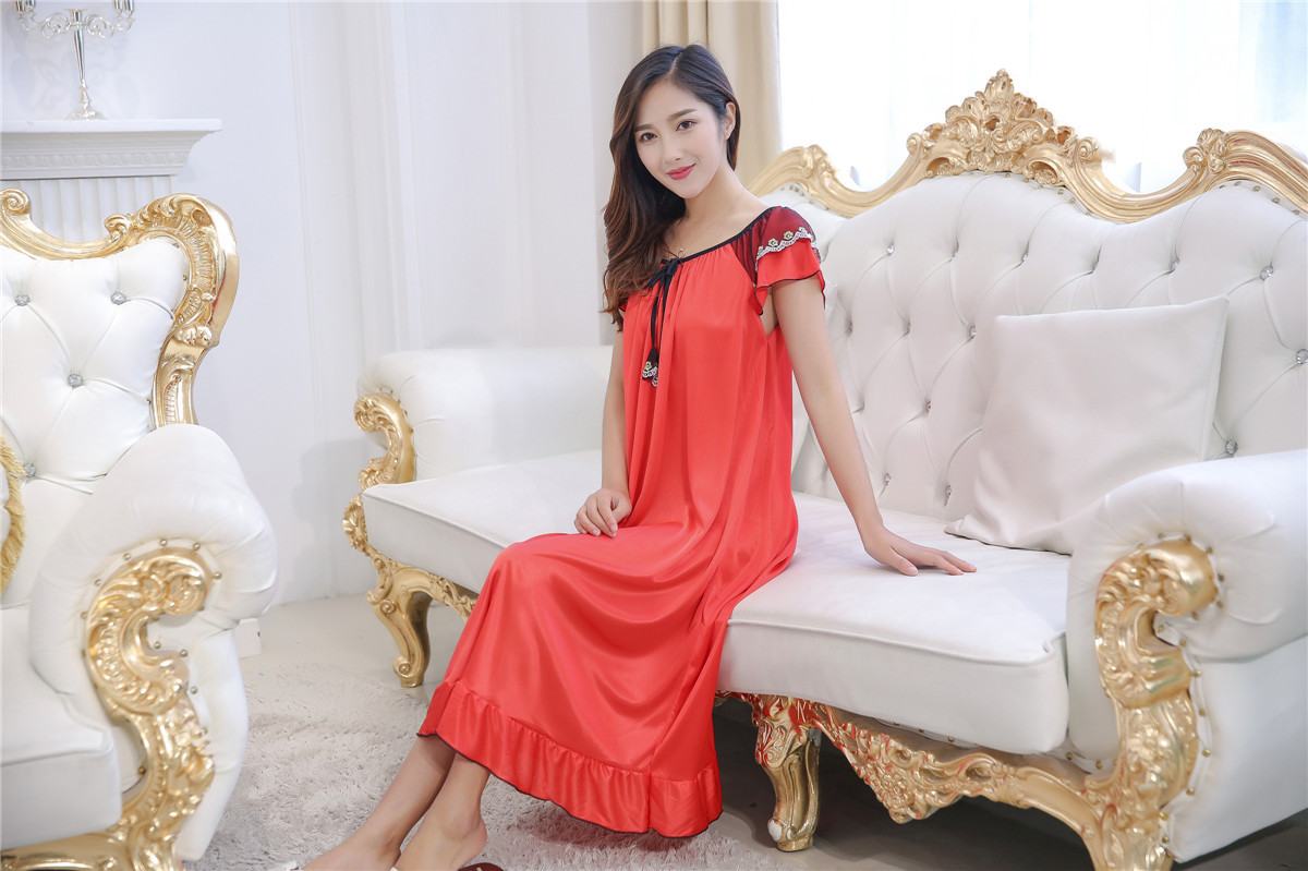 Simple Sexy  Solid Color Short Sleeves Ice Silk Polyester Long Pajamas display picture 67