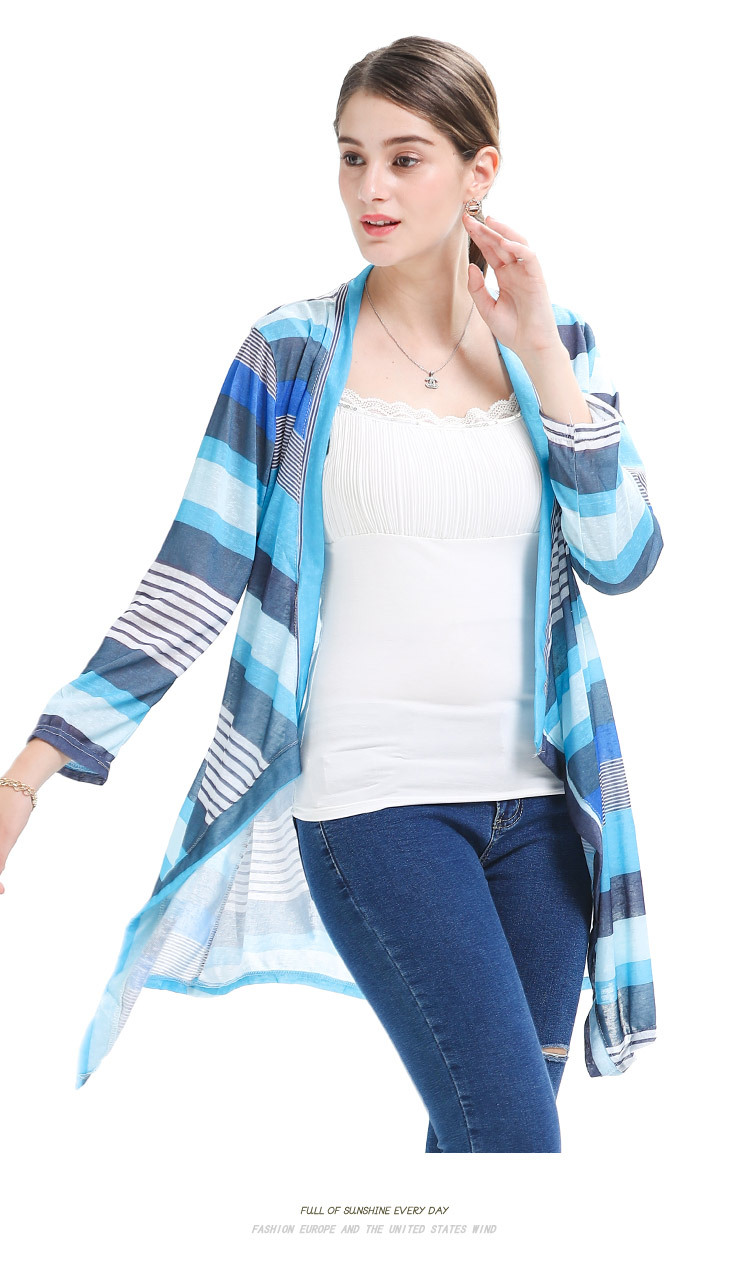 all-match asymmetric striped three-quarter sleeve cardigan  NSJR23550