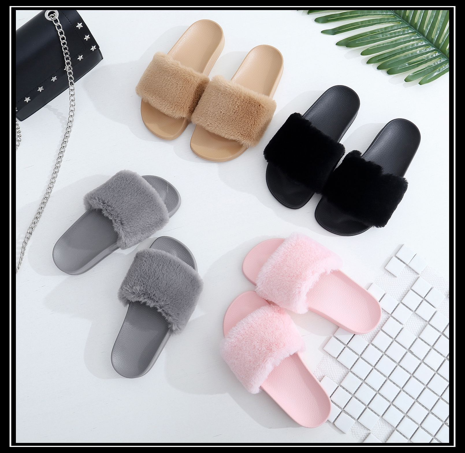 new pattern Europe and America Autumn and winter Exorcism Women's Shoes Home one word Flat bottom Cotton slippers Europe and America fashion Maomao slipper